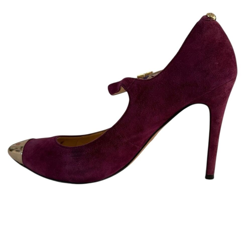 Vince Camuto Priscilla Suede Mary Jane Heels Burgundy Gold Cap Toe Size 7